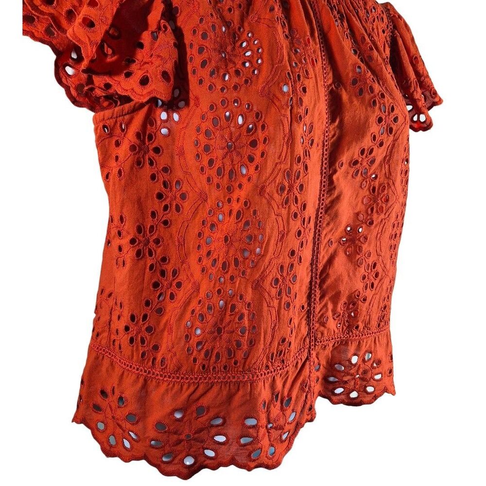 Jennifer Grace S Eyelet Orange Ruffle Button Bk Boho Festival Sheer Cottage Top - Picture 4 of 9